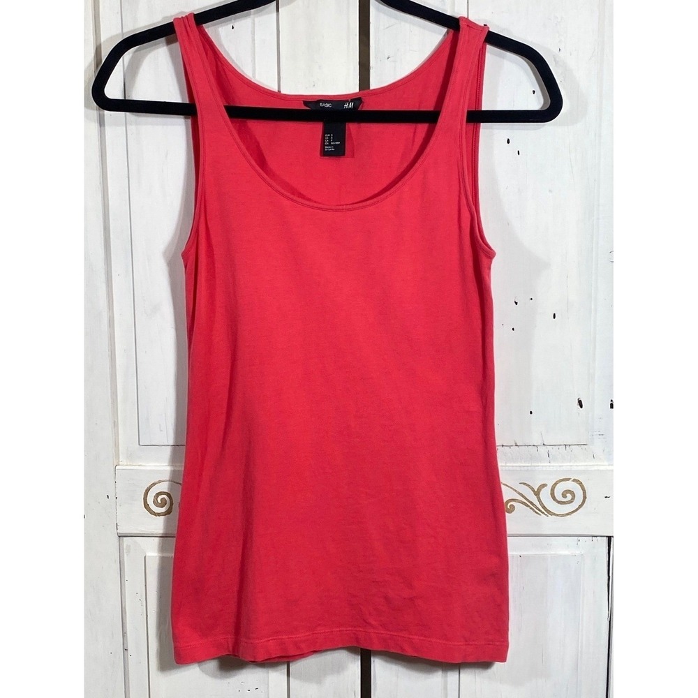 H&M Basic Tank Top Coral Pink Scoop Neck Stretch Cotton Womens Sz Small